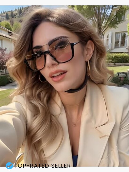 Retro Oversized Aviator Sunglasses Square Double Bridge UV400 Protection 2pack main image 6